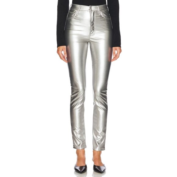 NWT Mother Rail Skimp Silver Faux Leather Jeans 26 - Picture 2 of 10